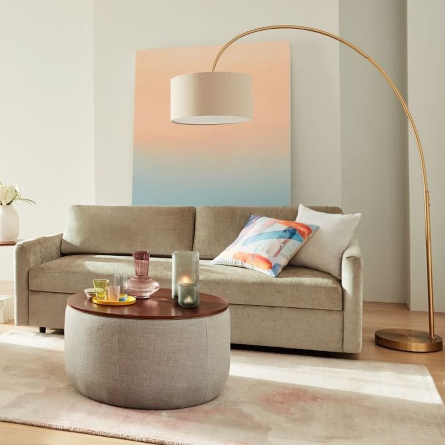 Overarching Linen Shade Floor Lamp