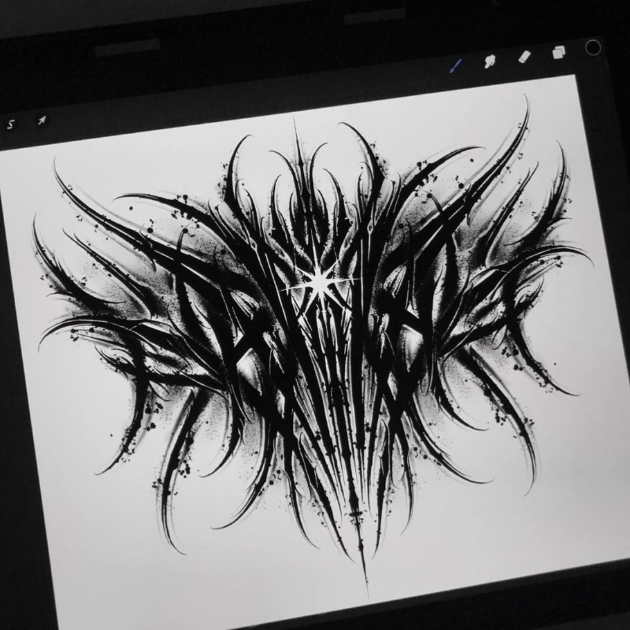 Тату каллиграфия на шее