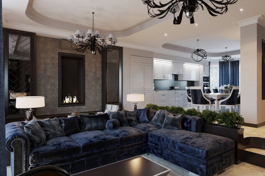 Гостиная в стиле арт деко в загородном доме