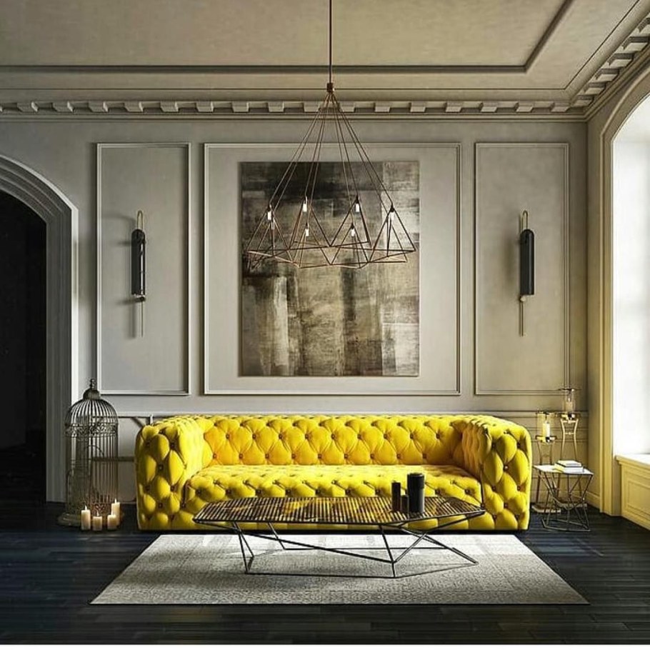 Диван Честер в интерьере гостиной Неоклассика