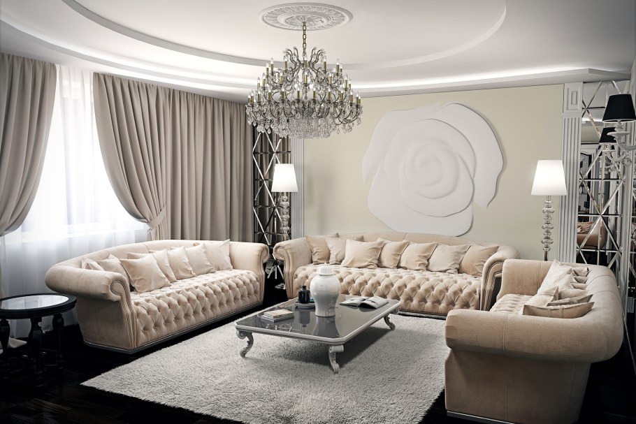 Гостиная арт деко в светлых тонах