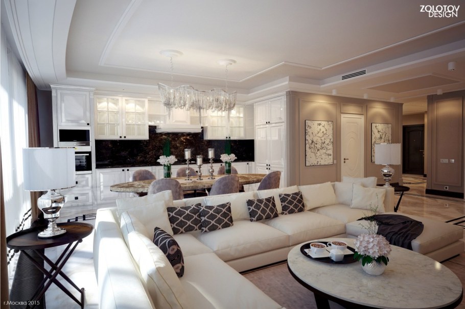 Гостиная арт деко в светлых тонах