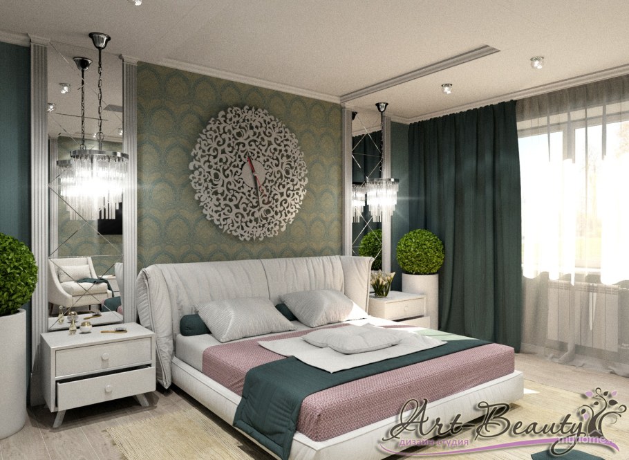 Спальня в стиле арт деко в светлых тонах