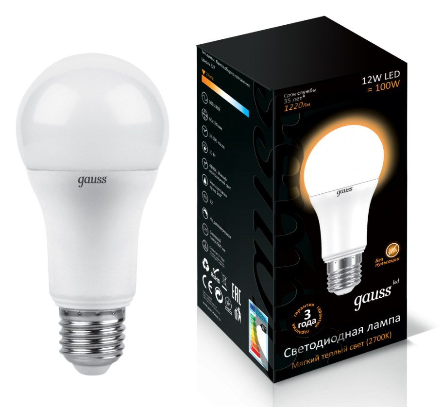 Лампа Gauss led a60 Globe 12w e27 4100k 102502212
