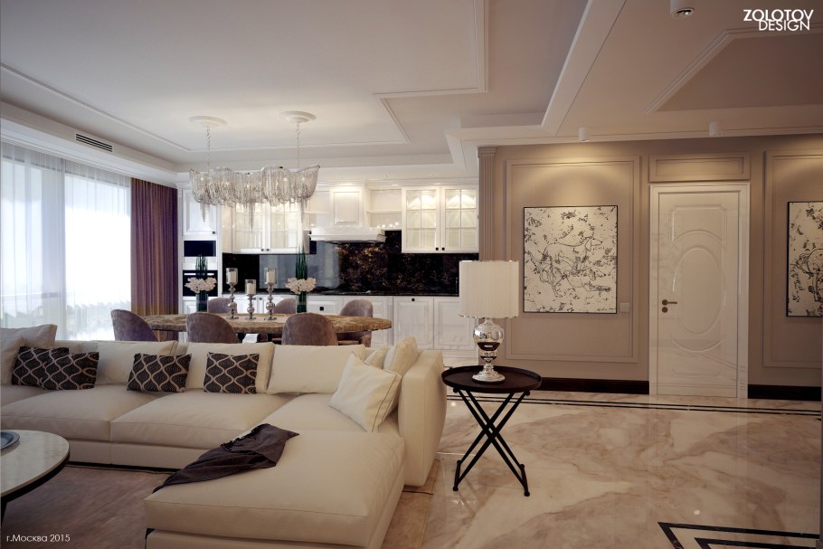 Кухня гостиная 18 кв м в стиле арт деко