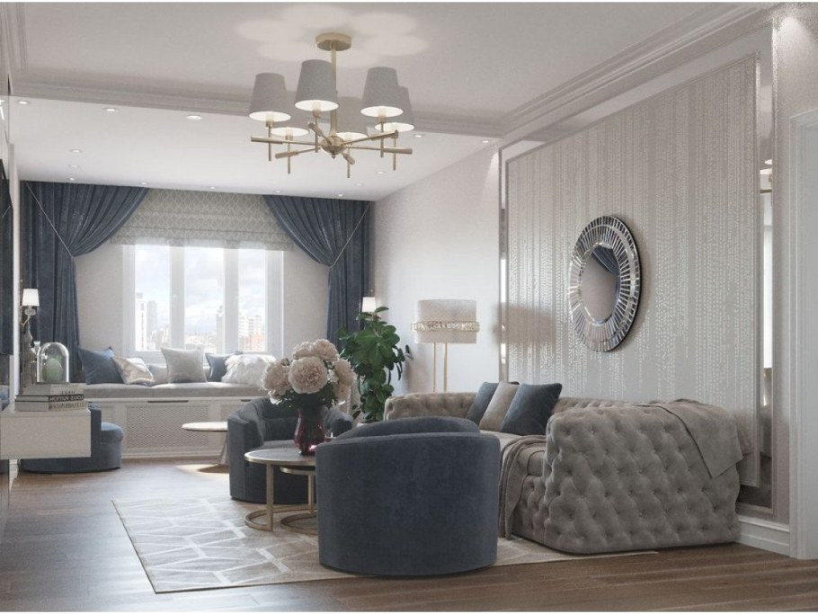 Гостиная арт деко в светлых тонах