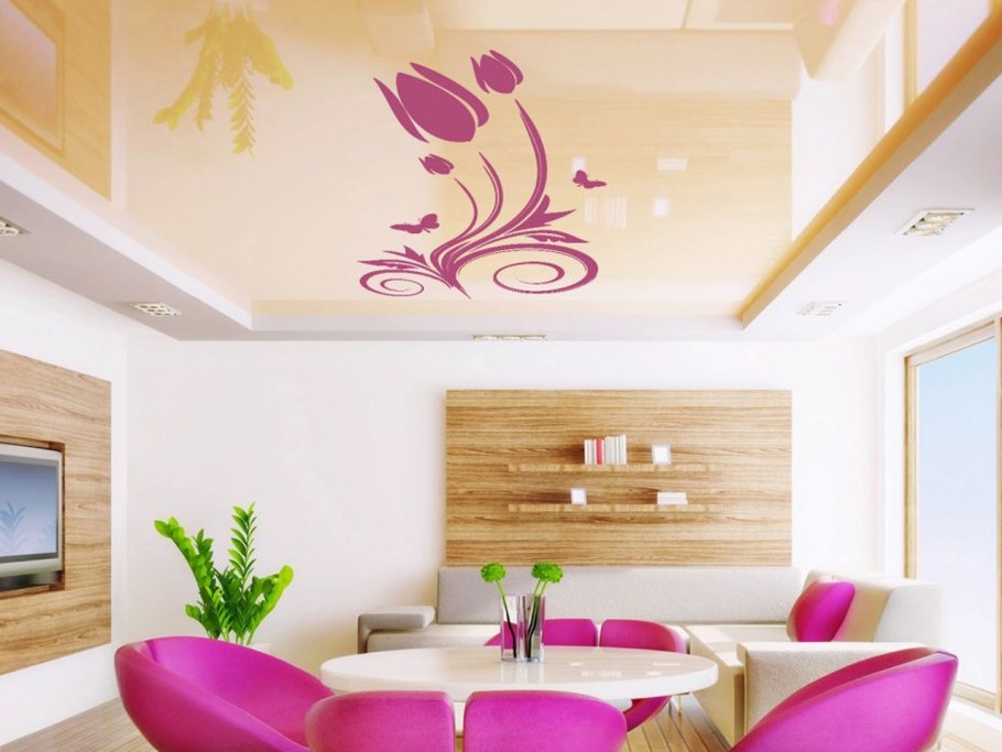 Фотопечать на потолке в интерьере