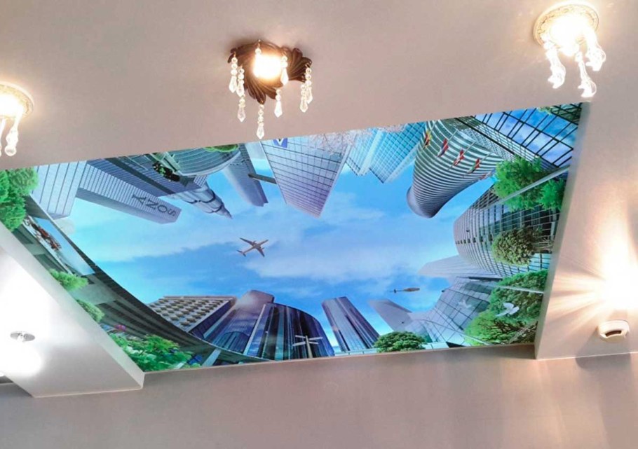 Натяжной потолок 3д двухуровневый