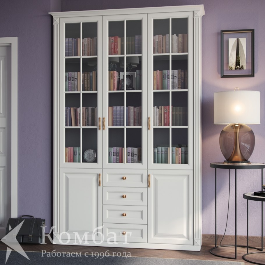 Купить книжный шкаф белый классика