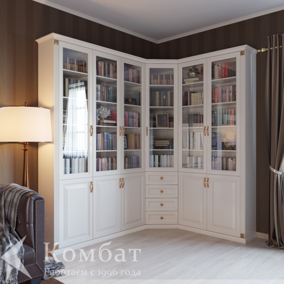 Шкаф книжный белый Серджио