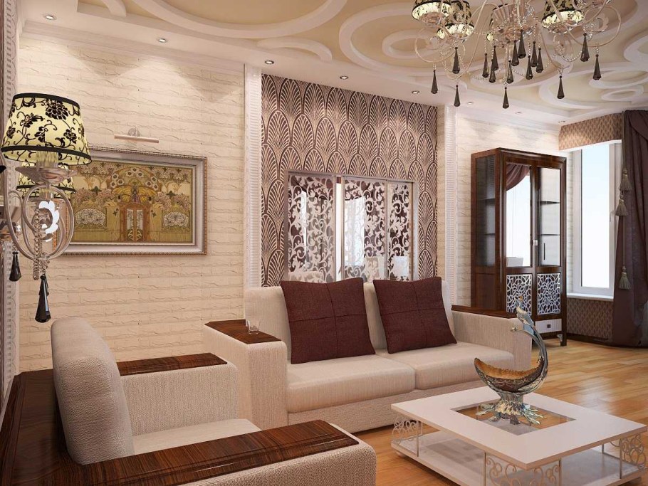 Красивая отделка стен в гостиной