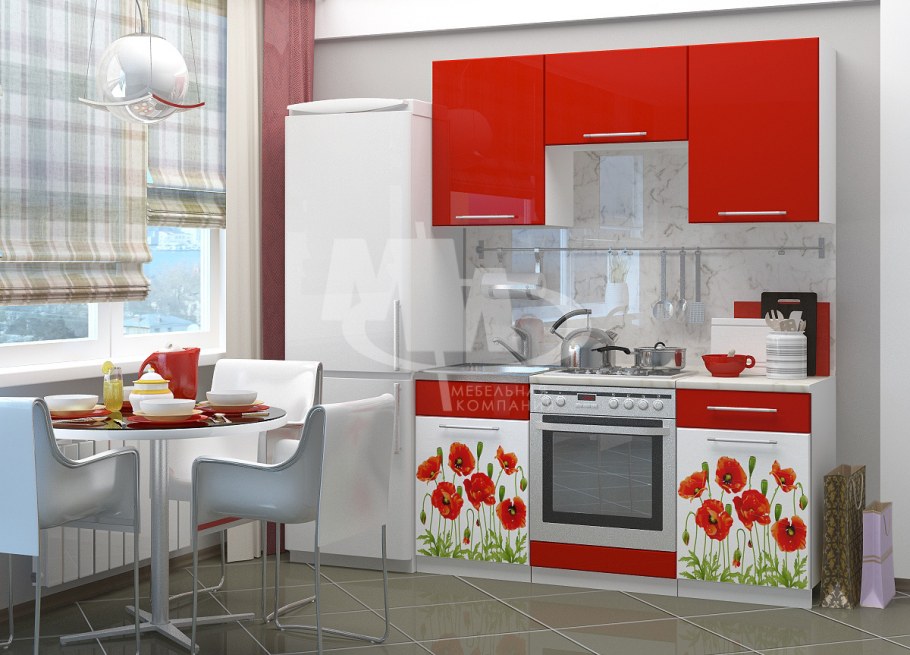Кухня "красные маки" 1,6м