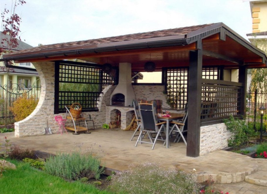 Угловая пергола беседка с мангалом