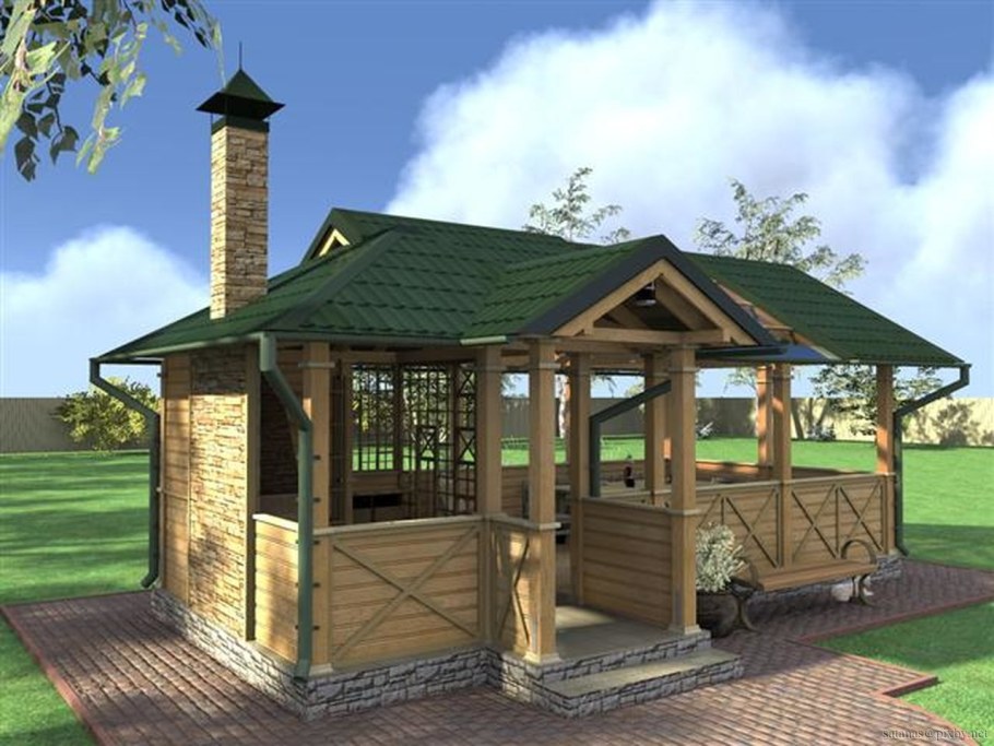 Беседка с мангалом и дровником