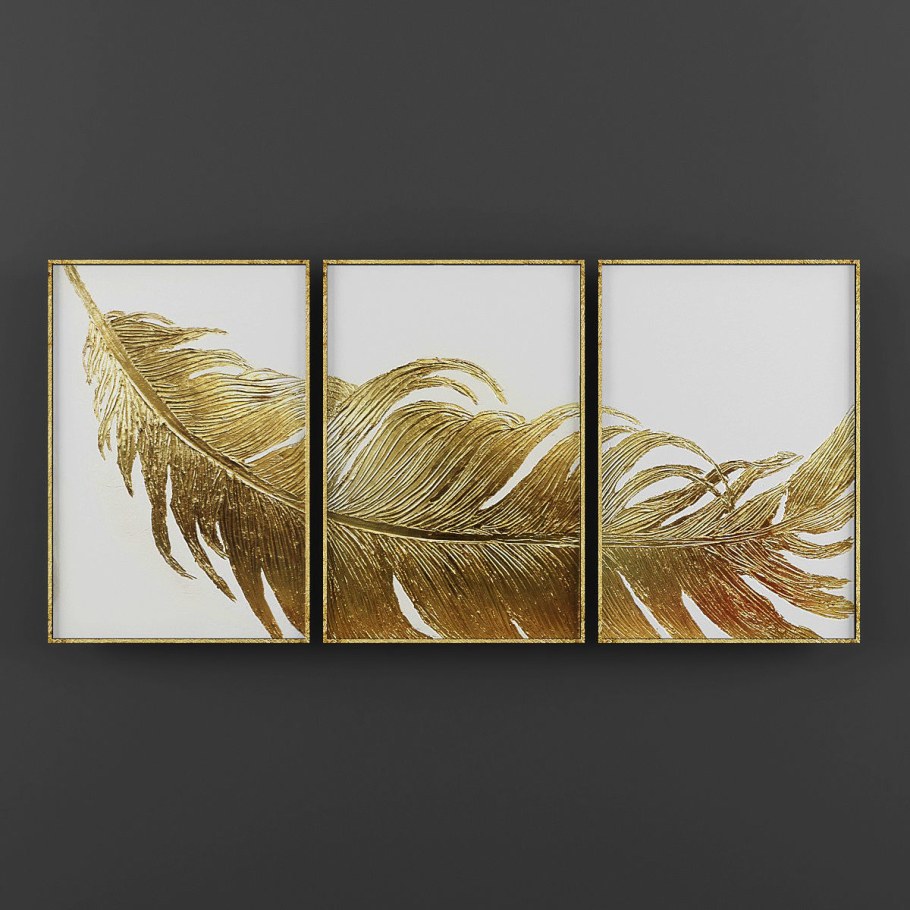 Интерьерная картина с золотом перья