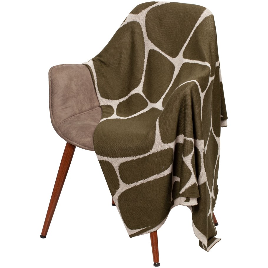 Плед бежевый с зеленым