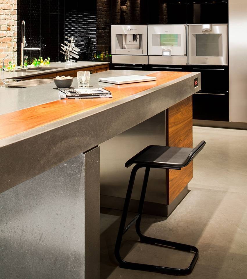 Кухни лофт столешня под дерево