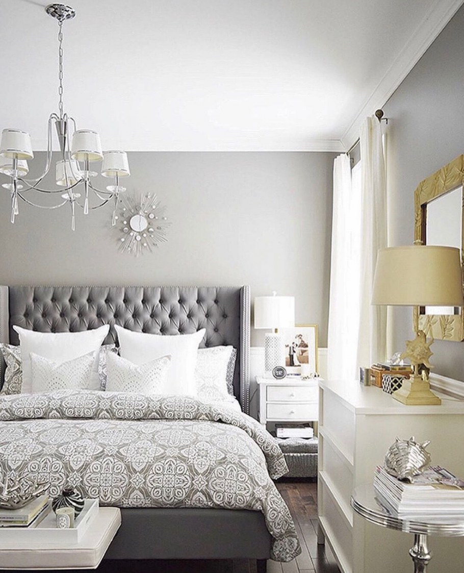 Спальня в серо белых тонах