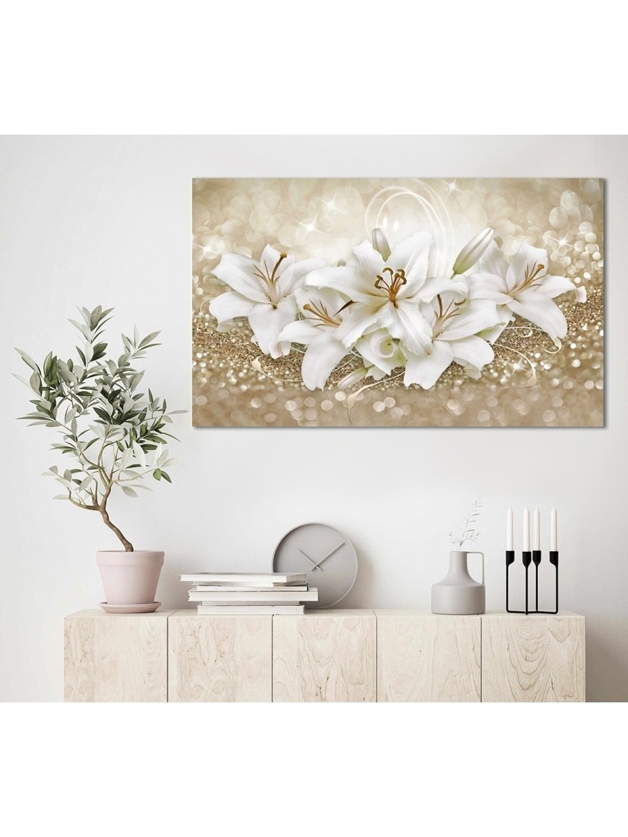 Покажи обои с лилиями в интерьере