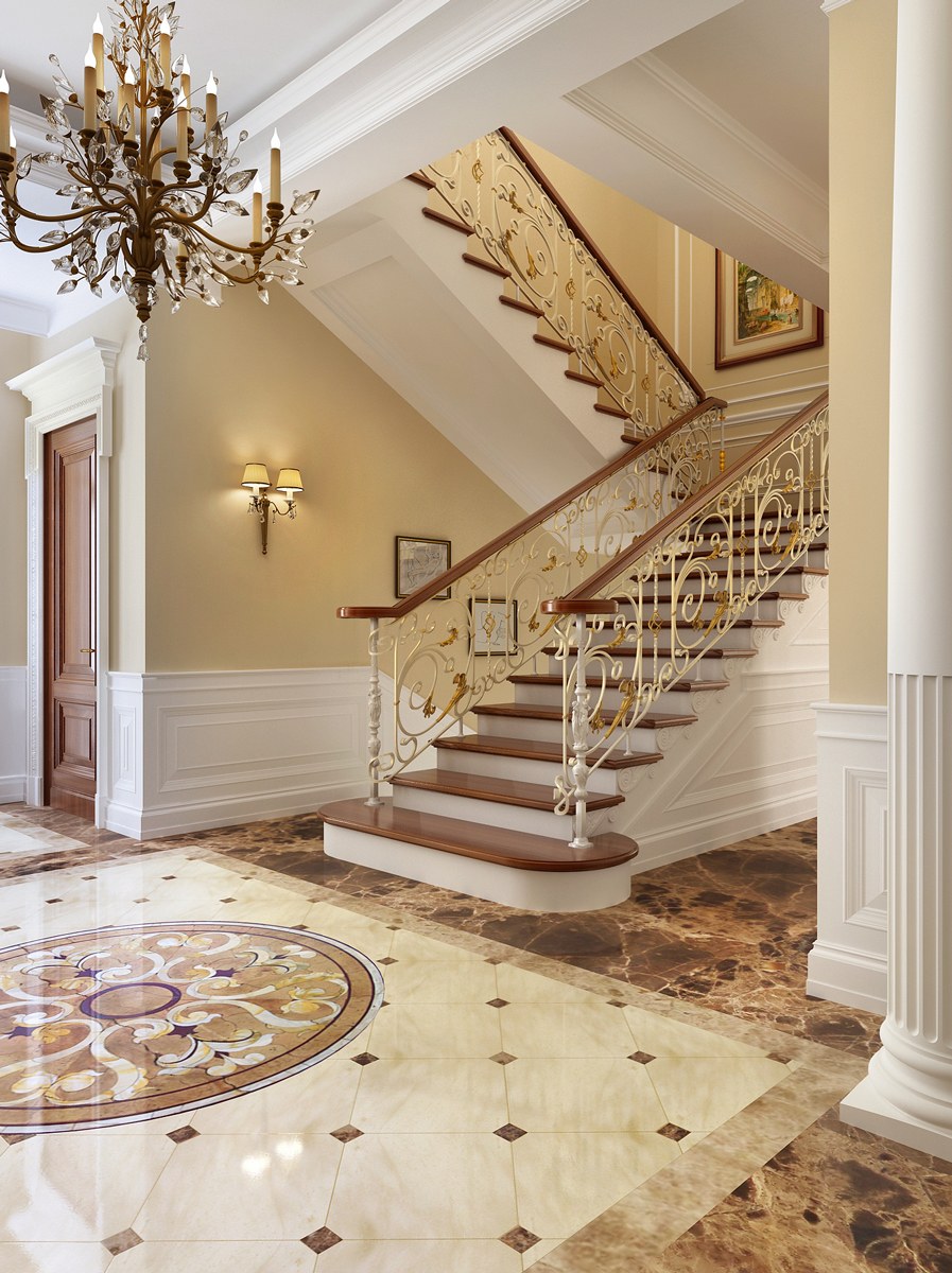 Интерьер лестницы в частном доме