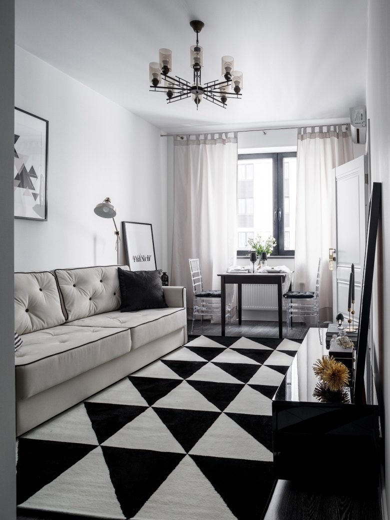 Гостиная в черно белых тонах