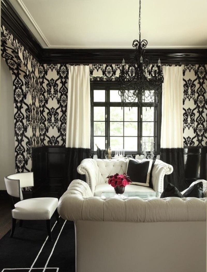 Интерьер гостиной в черно-белом цвете
