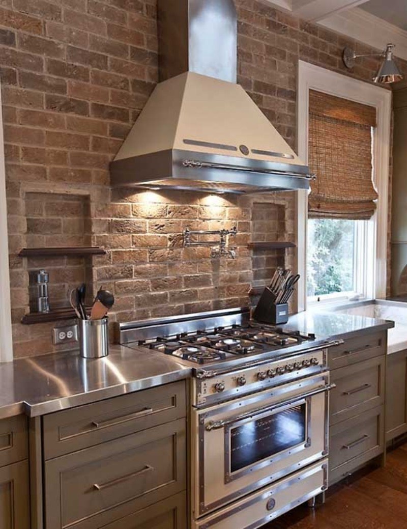 Отделка кухни под кирпич