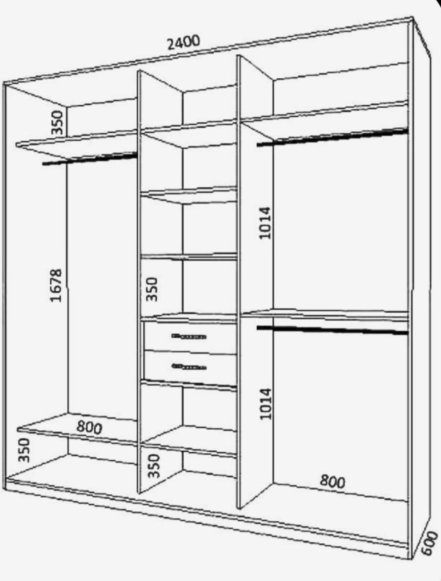 Шкаф купе ширина 2000 чертеж