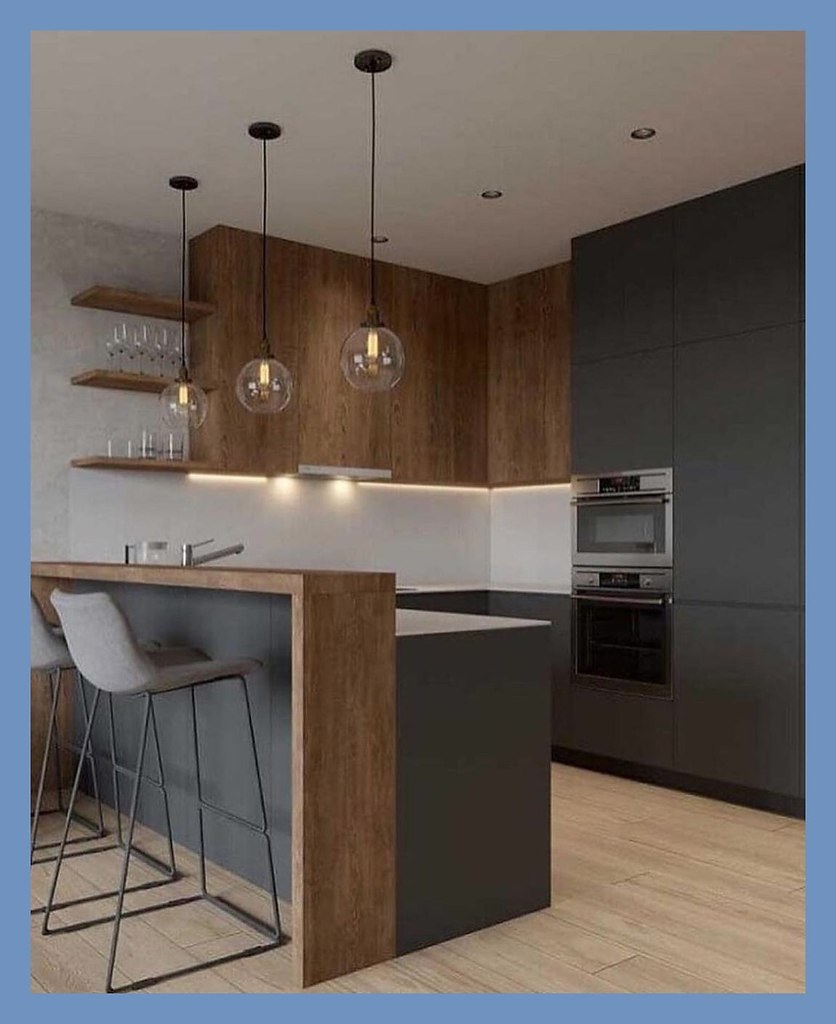 Кухня студия с барной стойкой