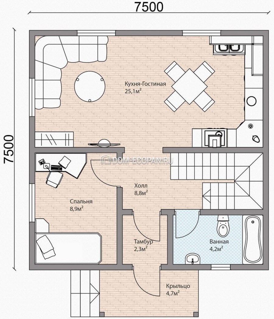 Планировка дома 7 на 8 двухэтажный