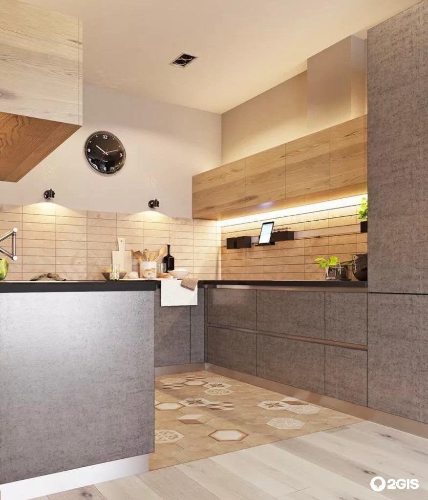 Кухня лофт бетон и дерево