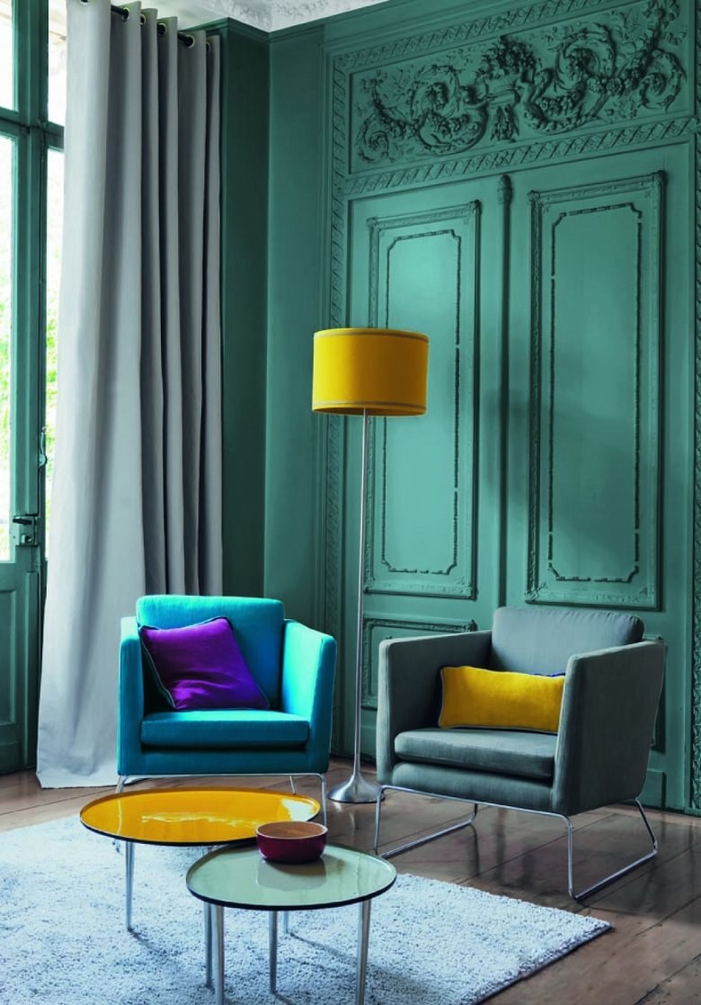 Сочетание желтого и бирюзового в интерьере