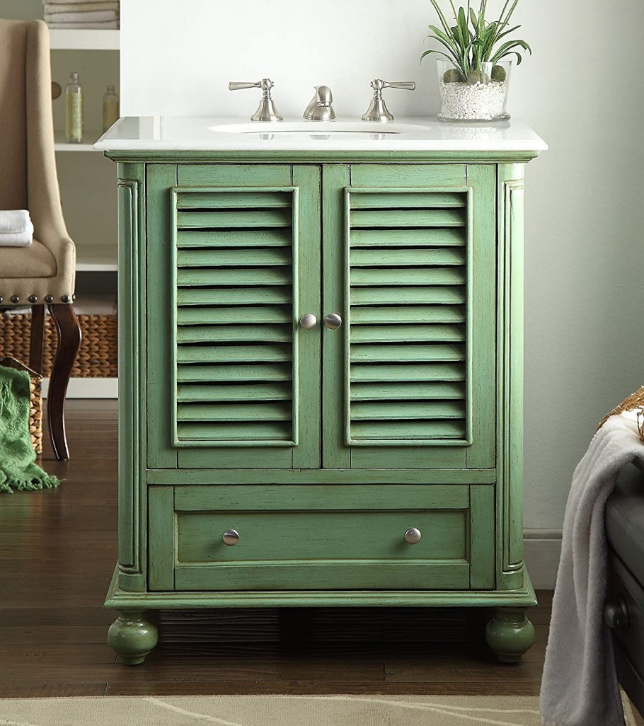 Тумба в ванную с жалюзийными дверцами