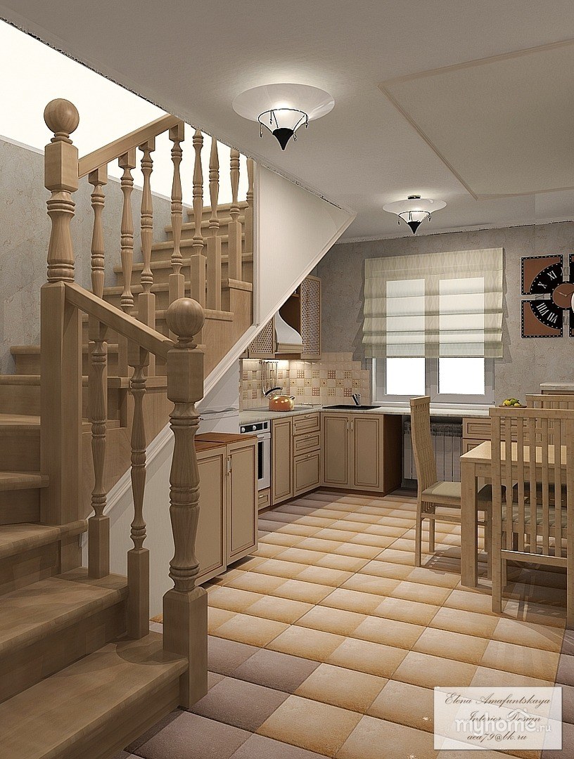 Лестница в гостиной в частном доме