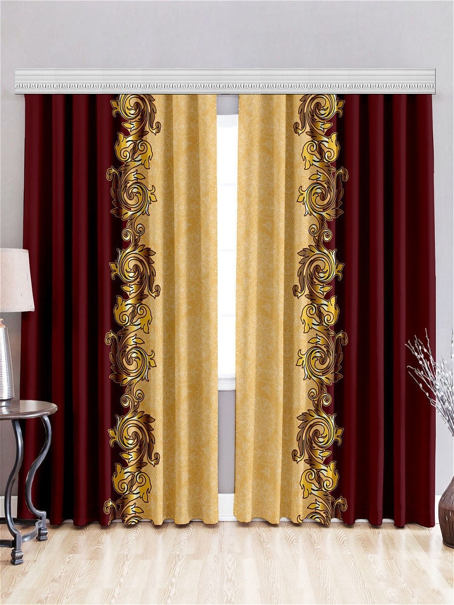 Шторы бордовые с золотом
