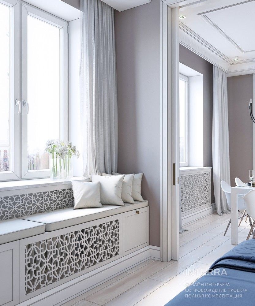 Широкий подоконник в интерьере