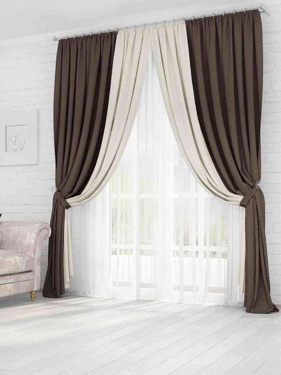 Шторы коричневые с белым