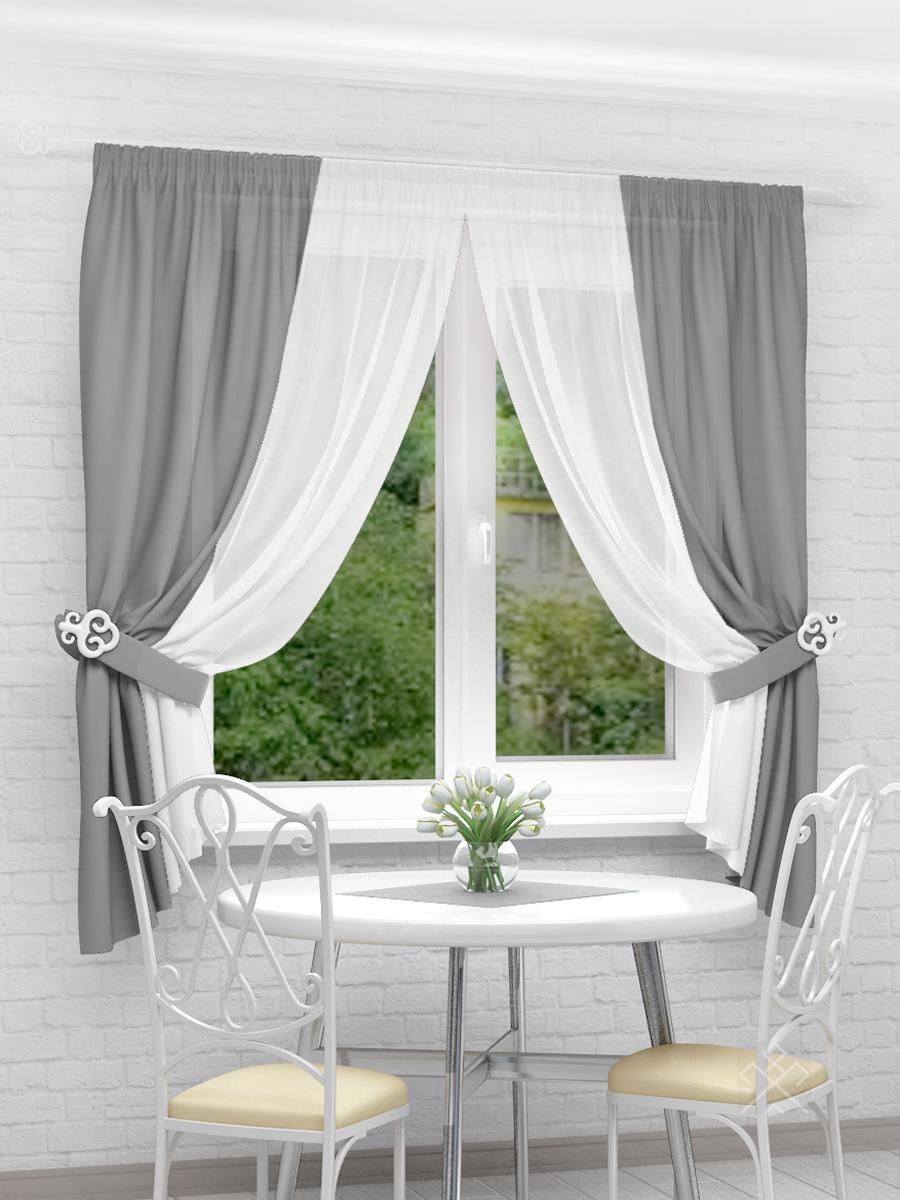 Комплект штор № 029, (270*180)х2, белый/серебро/графиткомпл