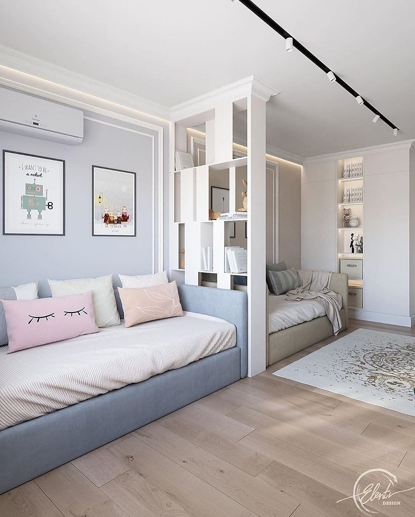 Зонирование спальни и детской