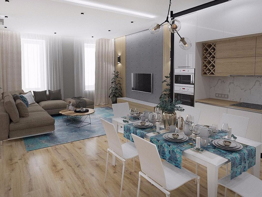 Планировка гостиной столовой