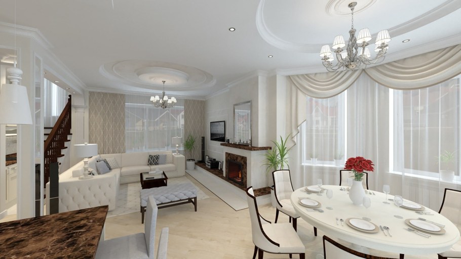 Кухня гостиная столовая с эркером 30 кв м