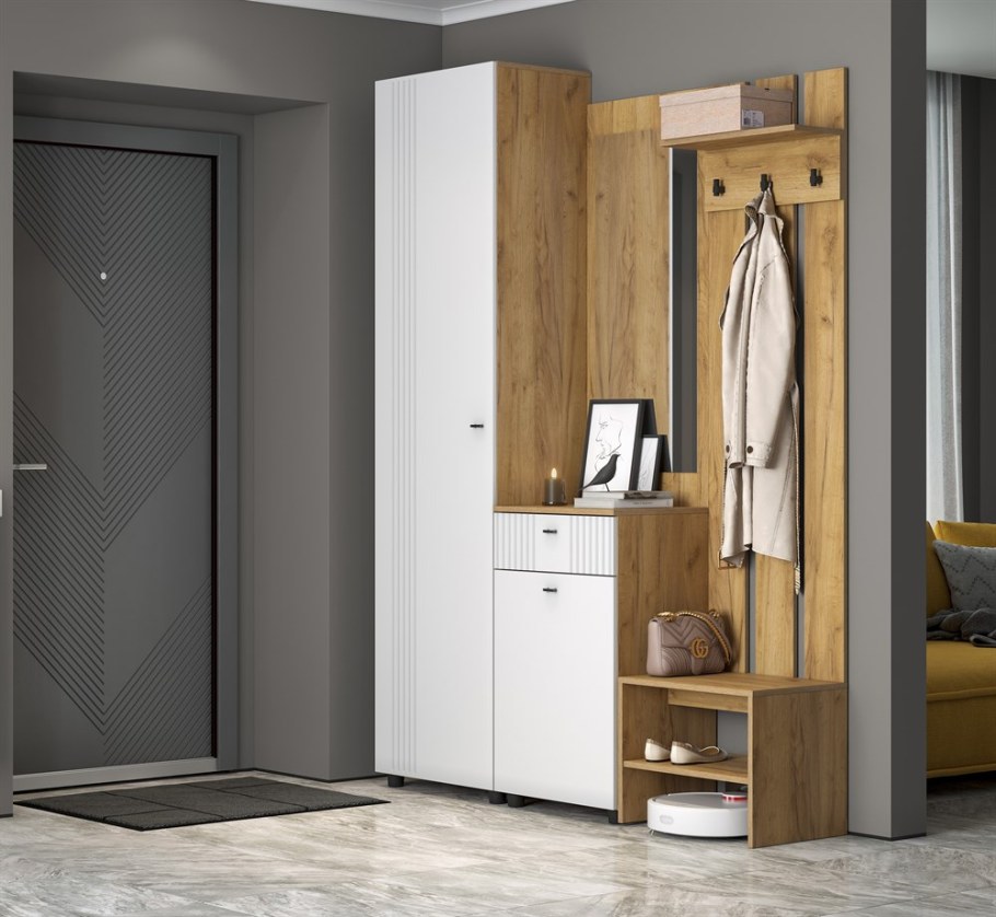 Прихожая Милан (исполнение 2) дуб золотой/белый матовый