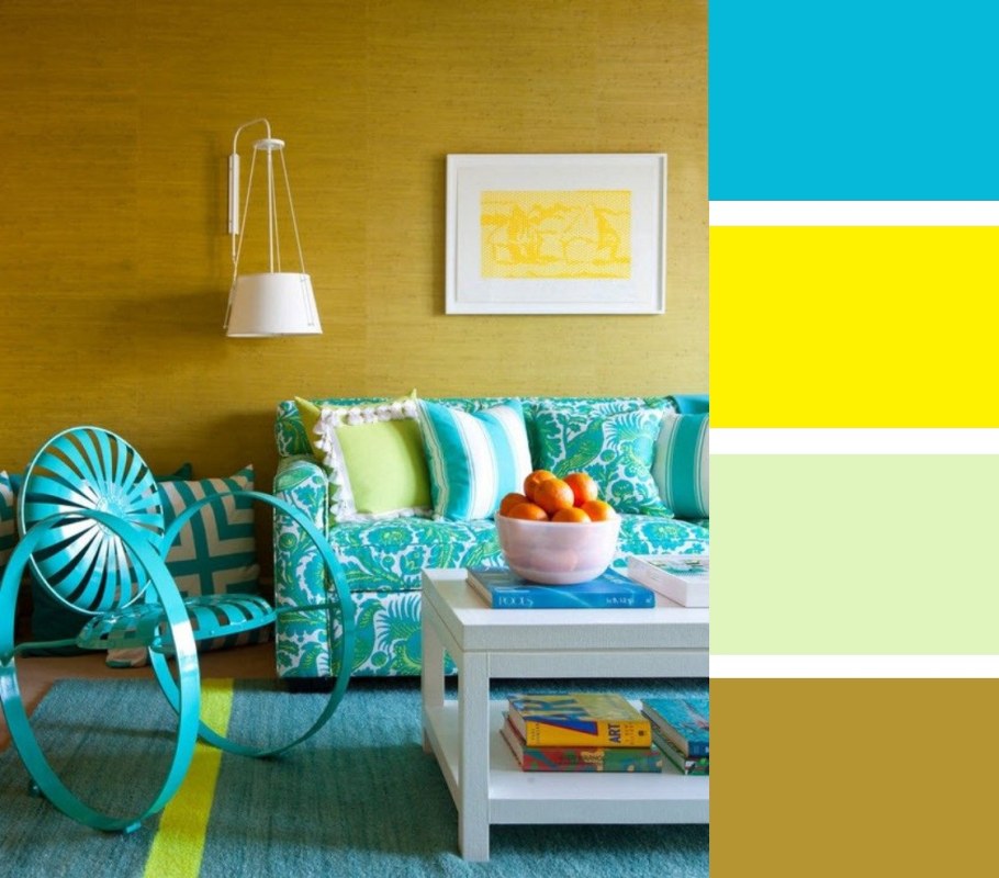 Бирюза и желтый в интерьере