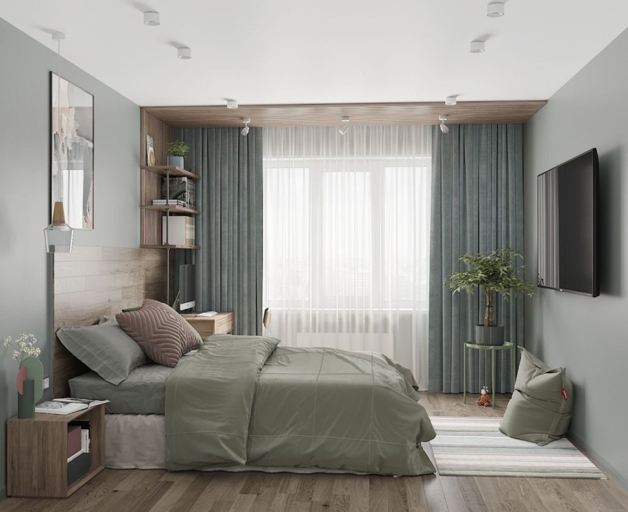 Спальня в цвете шалфей