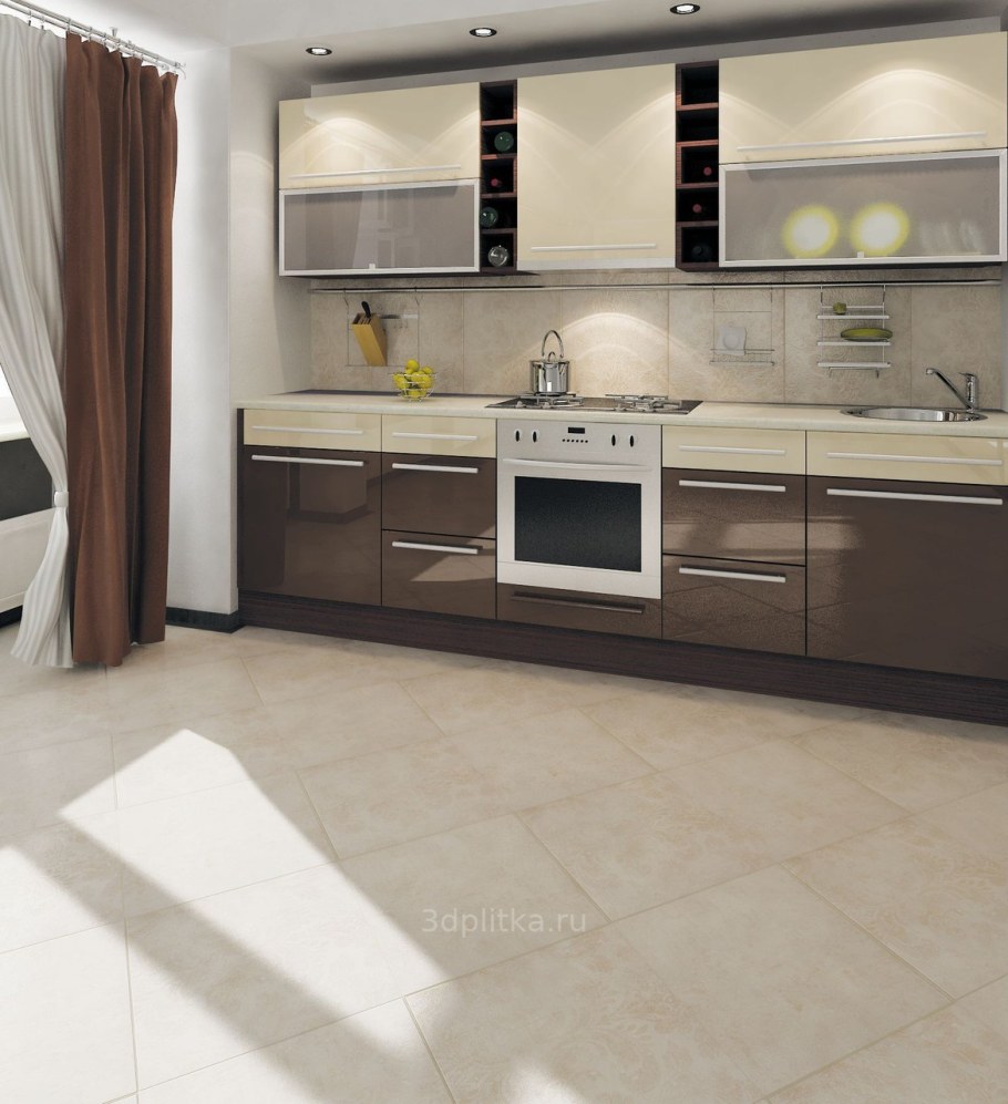 Коричневая плитка на кухне