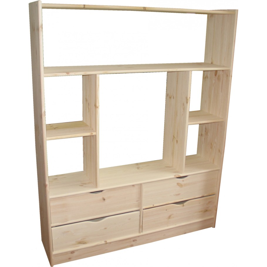 Стеллаж деревянный с выдвижными ящиками