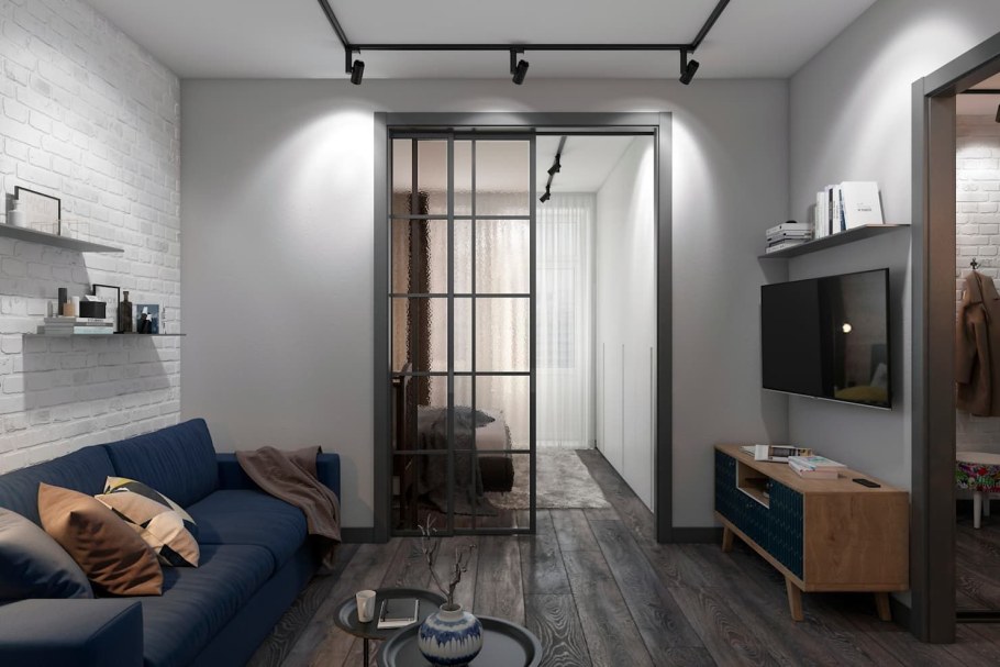 Интерьер однокомнатной студии 45 кв.м