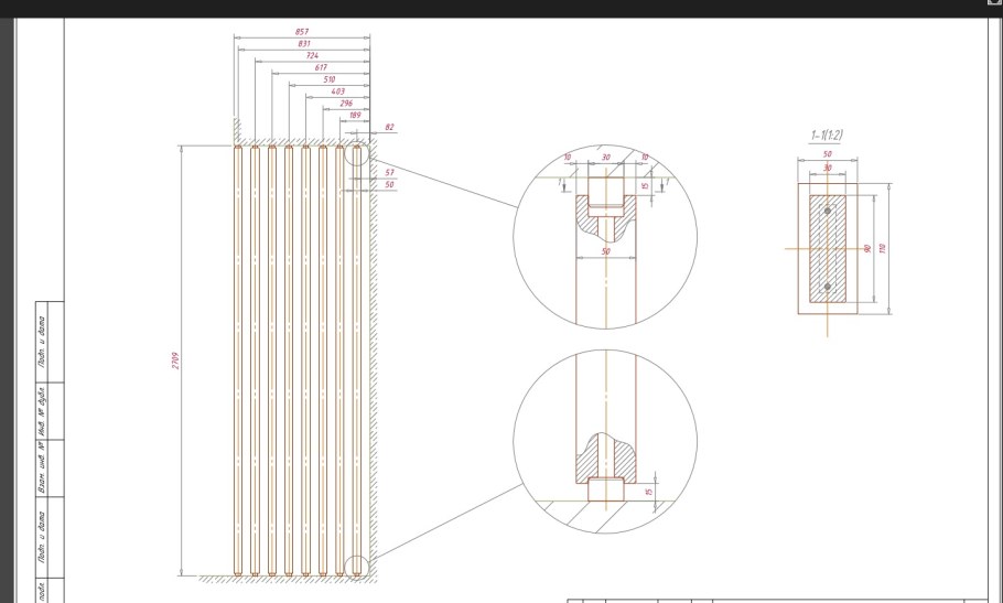 Схема крепления ламелей сечение панели: 400 x 40 мм, шаг панелей: 400 мм