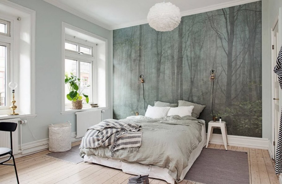 Акцентная стена в спальне в скандинавском стиле