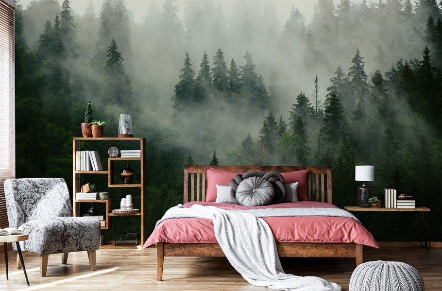 Обои лес в спальне